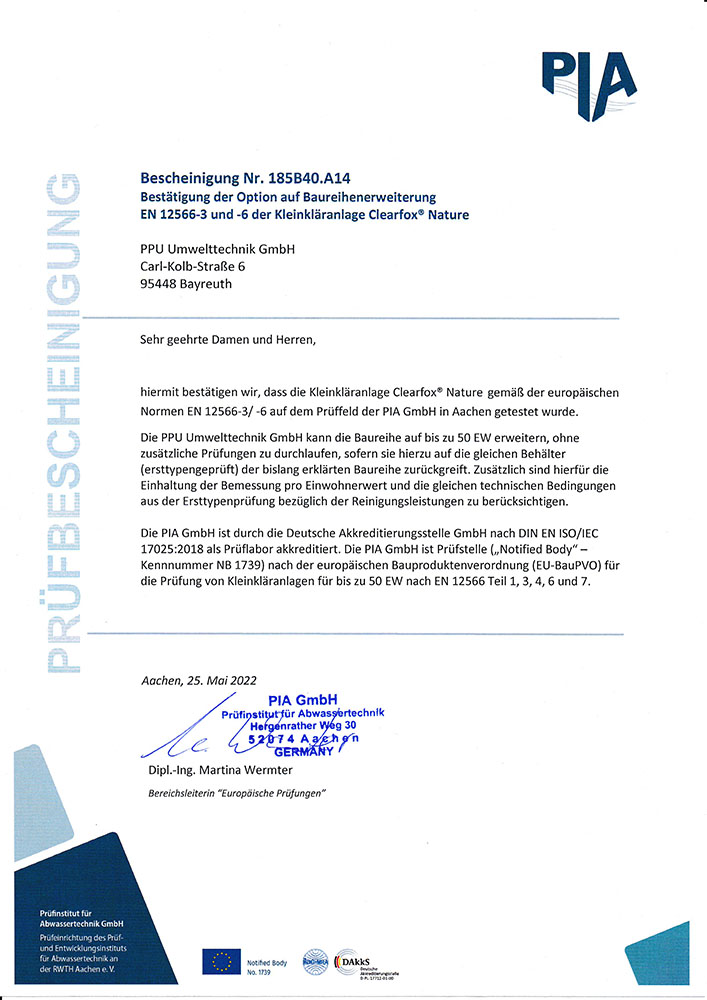 ClearFox Nature certificate 50 PE